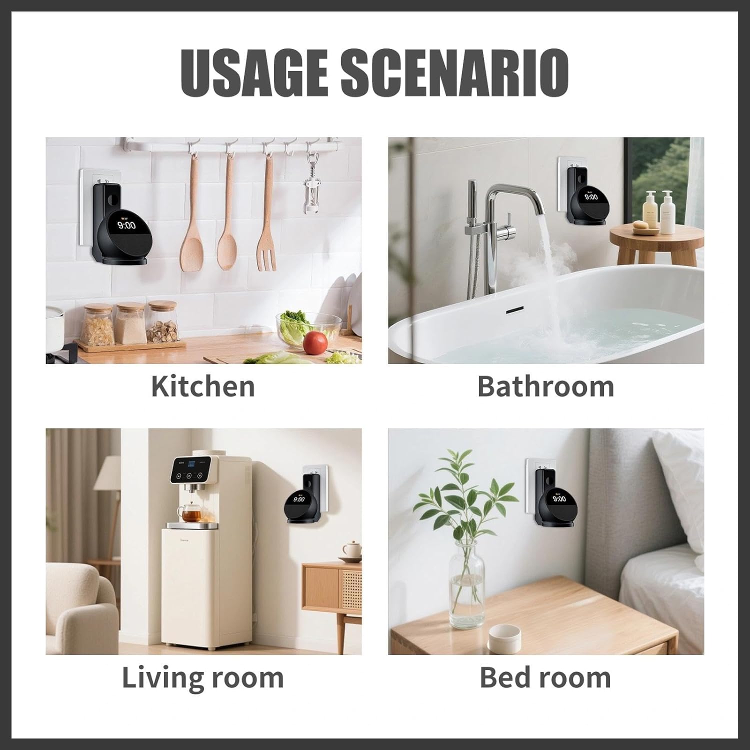 Wall Mount Holder Compatible with Echo Spot 2024, Outlet Mount with Hidden Cable Management, Space-Saving Shelf for Bedroom, Kitchen, Living Room, No-Drill Installation (White)