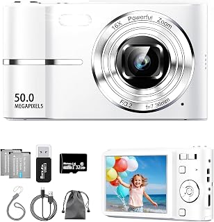 デジカメ【FHD動画撮影、5000万画素】デジタルカメラ 32GB Micro SDカード付き AFオートフォーカス コンパクトカメラ 2.7インチの大画面 16倍ズーム 充電式 大容量バッテリー2個 フラッシュ 手振れ補正機能を備えています ウェブカメラ 軽量 日本語の取扱説明書 学生 初心者にも最適です 修学旅行 YouTubeやInstagramのブロガーに適しています