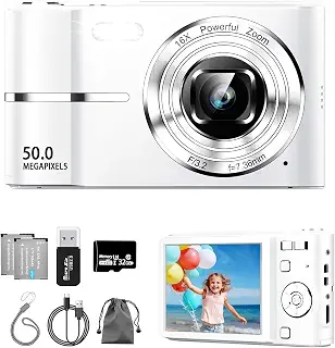 デジカメ【FHD動画撮影、5000万画素】デジタルカメラ 32GB Micro SDカード付き AFオートフォーカス コンパクトカメラ 2.7インチの大画面 16倍ズーム 充電式 大容量バッテリー2個 フラッシュ 手振れ補正機能を備えています ウェブカメラ 軽量 日本語の取扱説明書 学生 初心者にも最適です 修学旅行 YouTubeやInstagramのブロガーに適しています