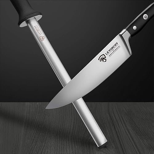 Miniatura 4 de LEVINCHY Acero para afilar cuchillos de diamante de 10 pulgadas, acero profesional con revestimiento de diamante, barra afiladora de cuchillos de