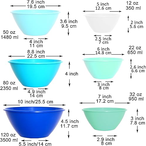 Miniatura 4 de Youngever Paquete de 6 cuencos grandes de plástico para mezclar y servir, juego de cuencos de plástico anidables  120 onzas, 80 onzas, 50 onzas, 32