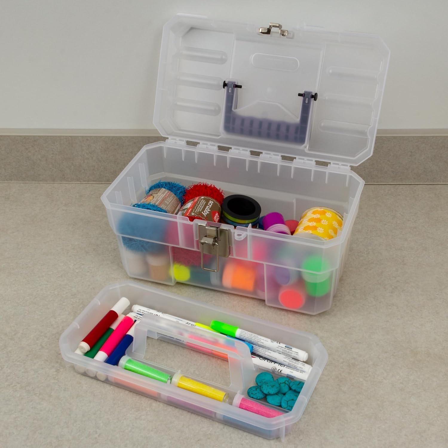 Akro-Mils 09514CFT ProBox 14-Inch Plastic Art Supply, Craft or Medical Storage Toolbox with Removable Tray, 14-Inch x 8-Inch x 8-Inch, Clear