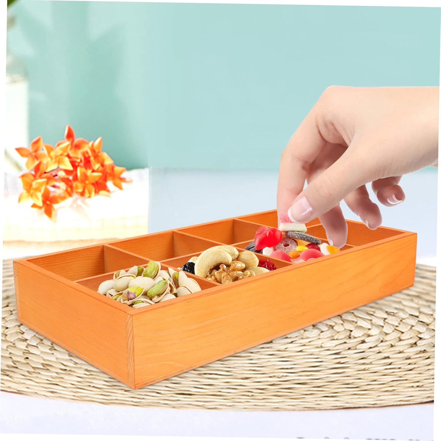 SOLUSTRE 8grid Compartment Snack Storage Box Wooden Tea Bag Holder Sugar Packet Organizer Desk Organizer for Home Office
