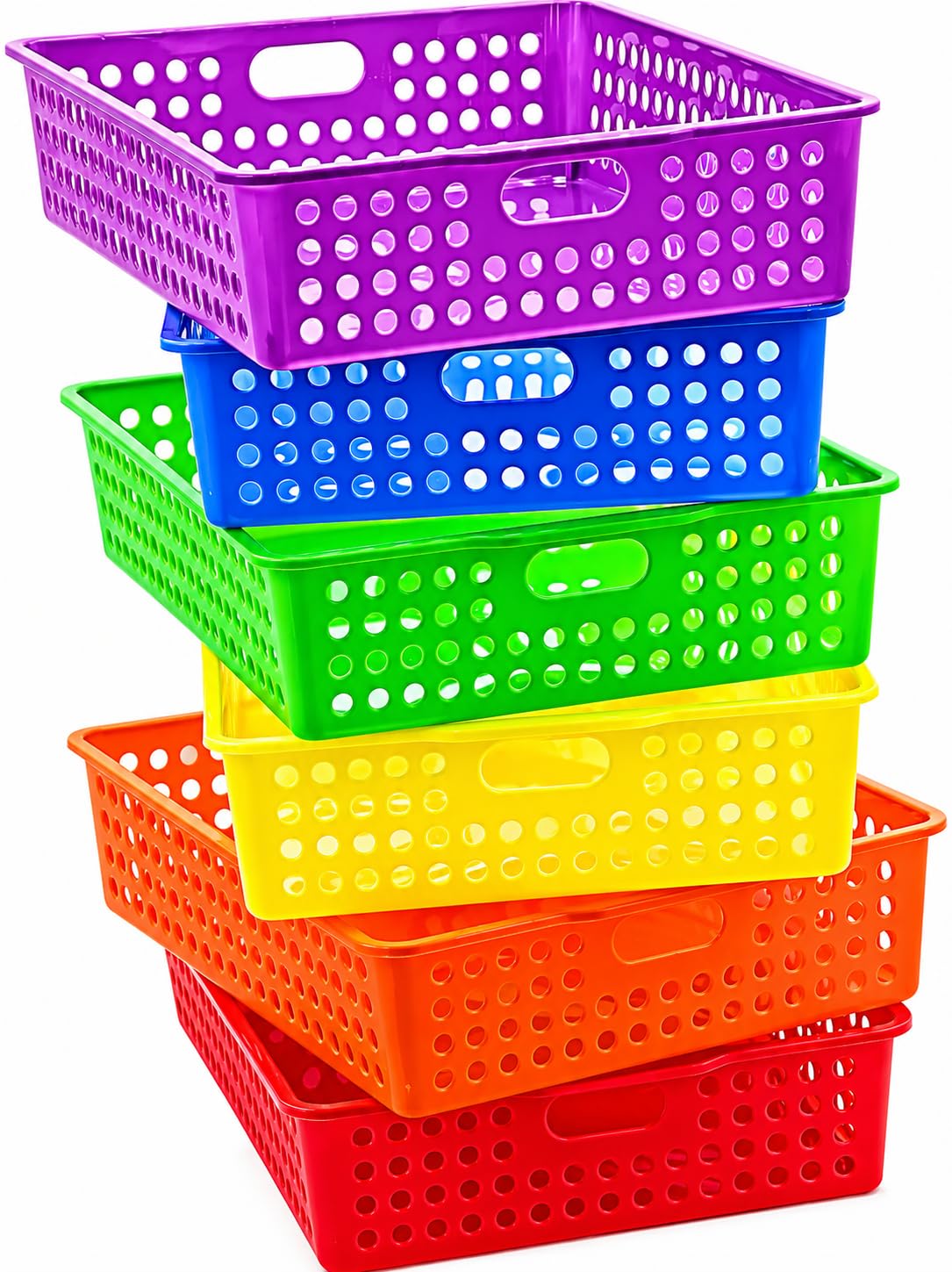 4E's Novelty 6 Pcs Colorful Plastic Classroom Storage Bins 13.75" X 10.25" for Organizing A4 Papers Trays, Turn In Containers Kids School Teachers Classroom Organization & Storage Supplies