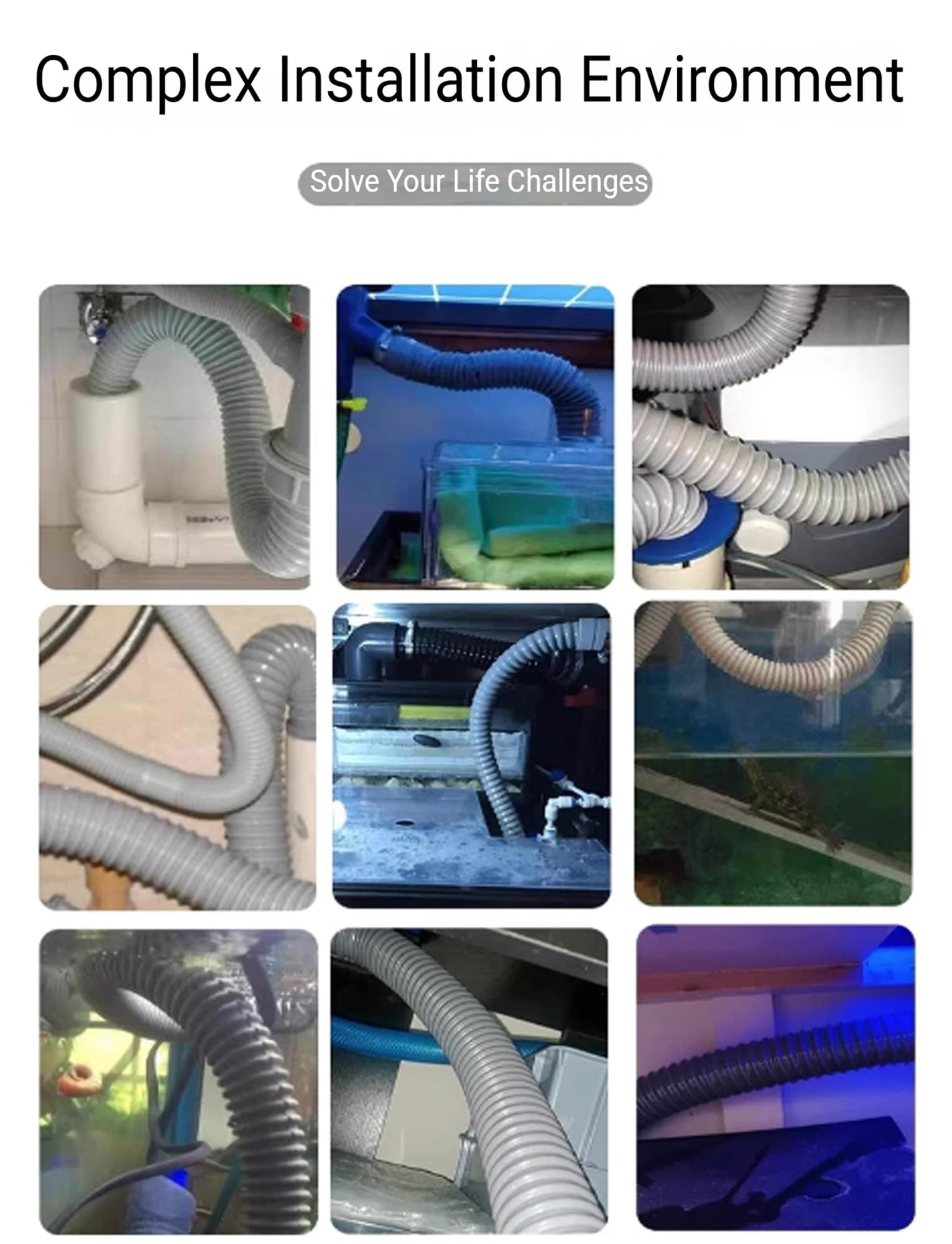 Tube d'étang de 2 ", tuyau ondulé en PVC avec 2 pinces en acier inoxydable(40mm/1.6",250cm/8')