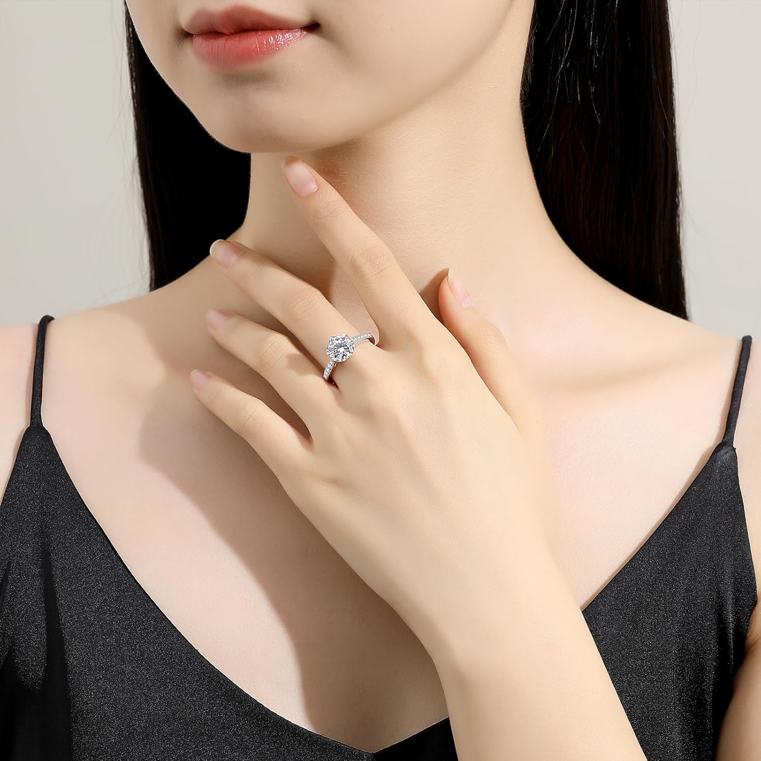 Moissanite Engagement Rings for Women Wedding Band D Color VVS1 Round Cut 925 Sterling Silver 18K White Gold Plated Promise Ring - Image 4