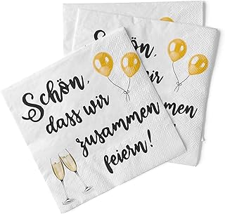 Sovie Disposable Napkins ‘Schön, dass wir zusammen feiern’ (Nice that We can Celebrate Together), Champagne, Pack of 100, 33 x 33 cm, Durable, Absorbent, Napkins for Birthday & Christmas
