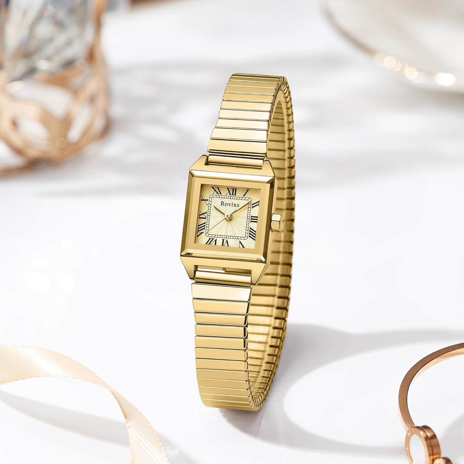 Gold Petite Women's Easy Reader Watch, Analog Vintage Women Watch with Stainless Steel Expansion Band, Water Resistant - Image 7