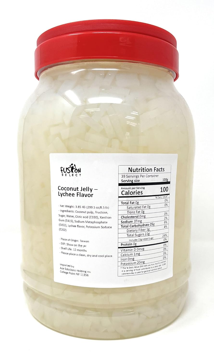 Fusion Select Lychee Jelly Coconut Jelly with Fruit Flavored for Bubble Tea, Yogurt, Ice Cream, Beverage, Fruit Tea, and Snow Fluff, Dessert Toppings 135.8oz, White