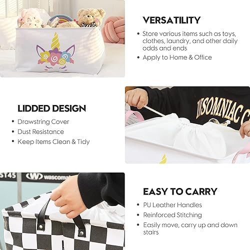 Miniatura 7 de Hinwo Paquete de 2 cestas de almacenamiento de tela de lona extragrande con asas, 70 L18.5 galones, caja plegable, ropa, juguetes, organizador de