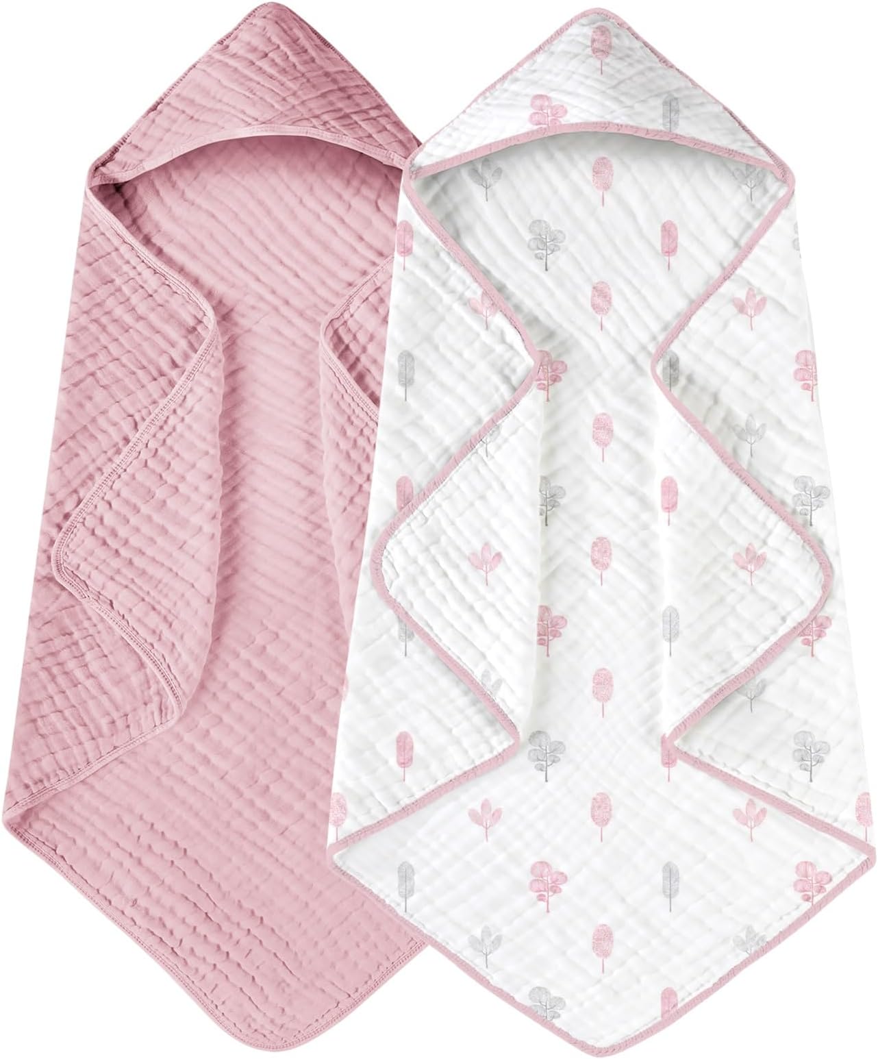 Yoofoss Hooded Baby Towels for Newborn 2 Pack 100% Muslin Cotton Baby Bath Towel with Hood for Babies, Infant, Toddler and Kids, Large 32x32Inch, Soft and Absorbent Newborn Essential