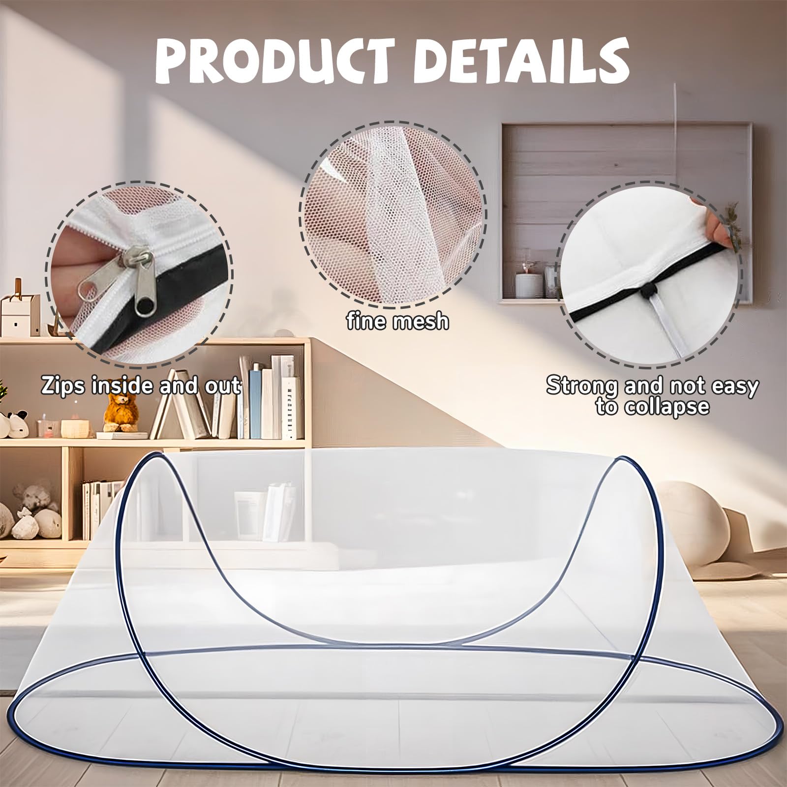 Moustiquaire de lit portable, 200 x 80 x 56 cm, lit moustiquaire familiale, convient pour la maison et le camping