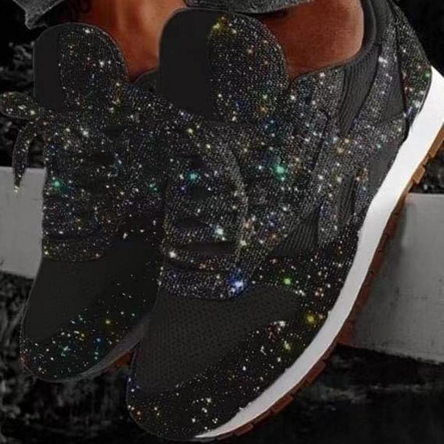 ZBRO Women's Muffin Rhinestone New Crystal Platform Sneakers, Sparkly Sneakers Metallic Glitter Sneakers for Women, Fashion Sneakers Women Bling Bling Shoes, Bling Wedge Platform Sneaker