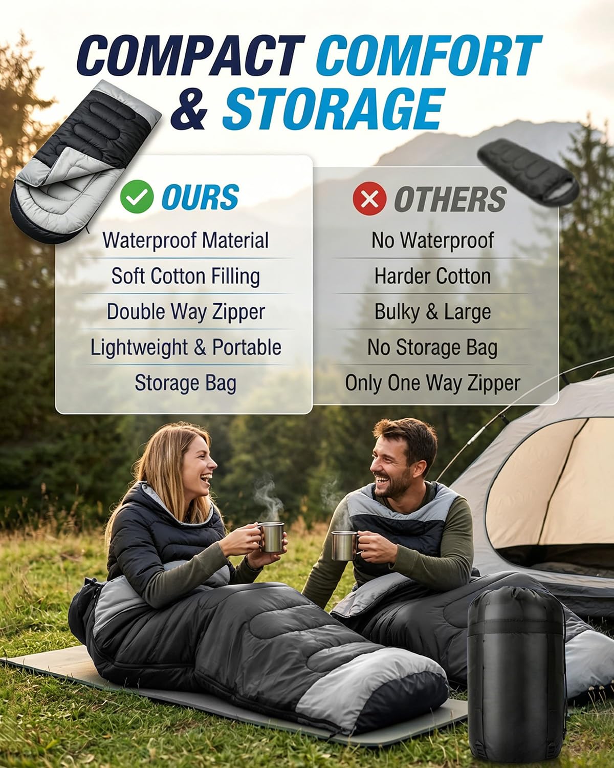 Maraiss Warm 3-4 Season Sleeping Bag for Adults & Teens, Compact & Lightweight - Image 2