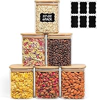 Vista 1 de ComSaf Juego de tarros de almacenamiento de alimentos de vidrio de 0.8 Qt, conjunto de 6, recipientes de almacenamiento transparentes con tapas