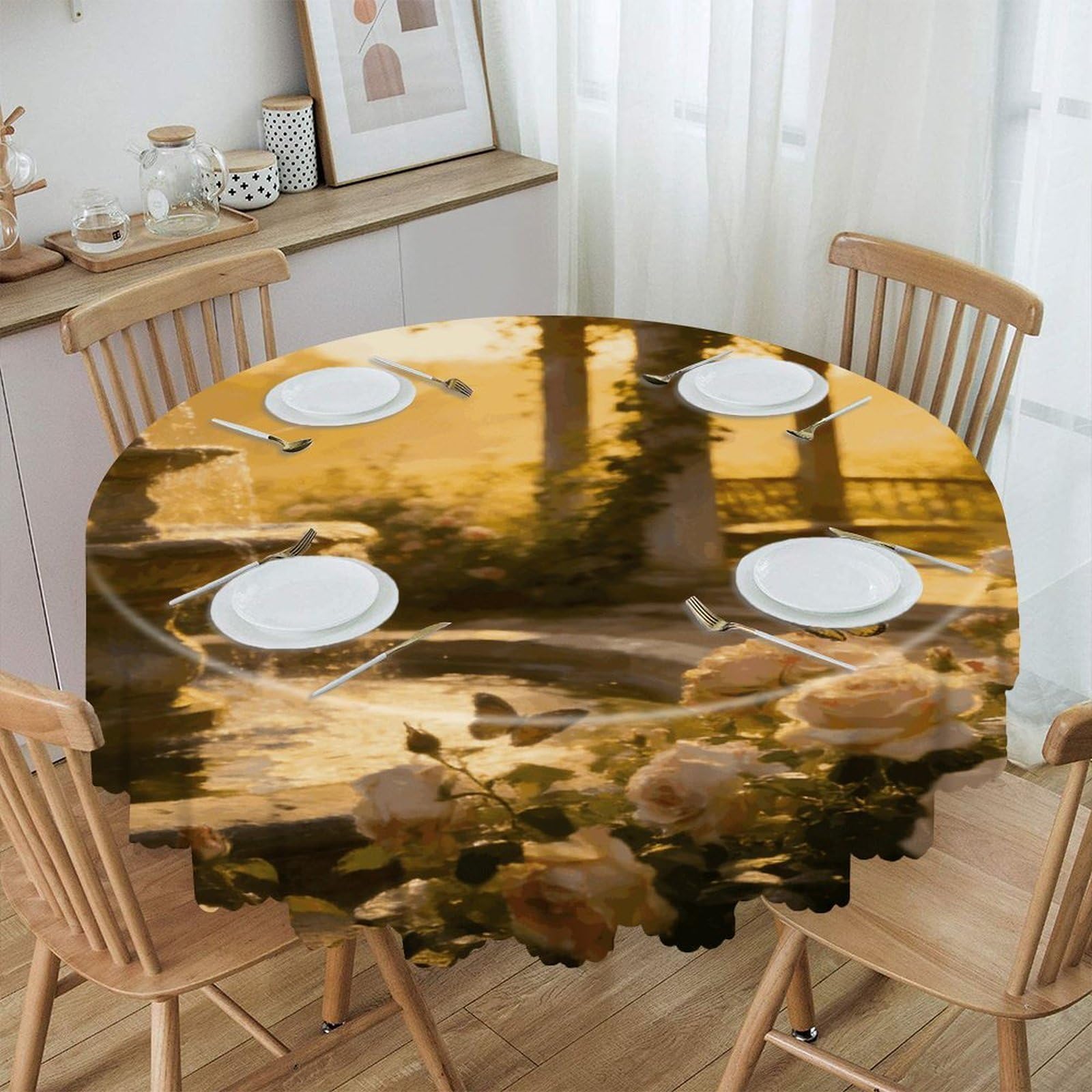 Khauerbc Style Classical Summer Round Tablecloths,Spill Proof,Polyester Fabric Washable Table Cloth Cover For Dining Wedding And Outdoor,Soft Toching And Easy Clean