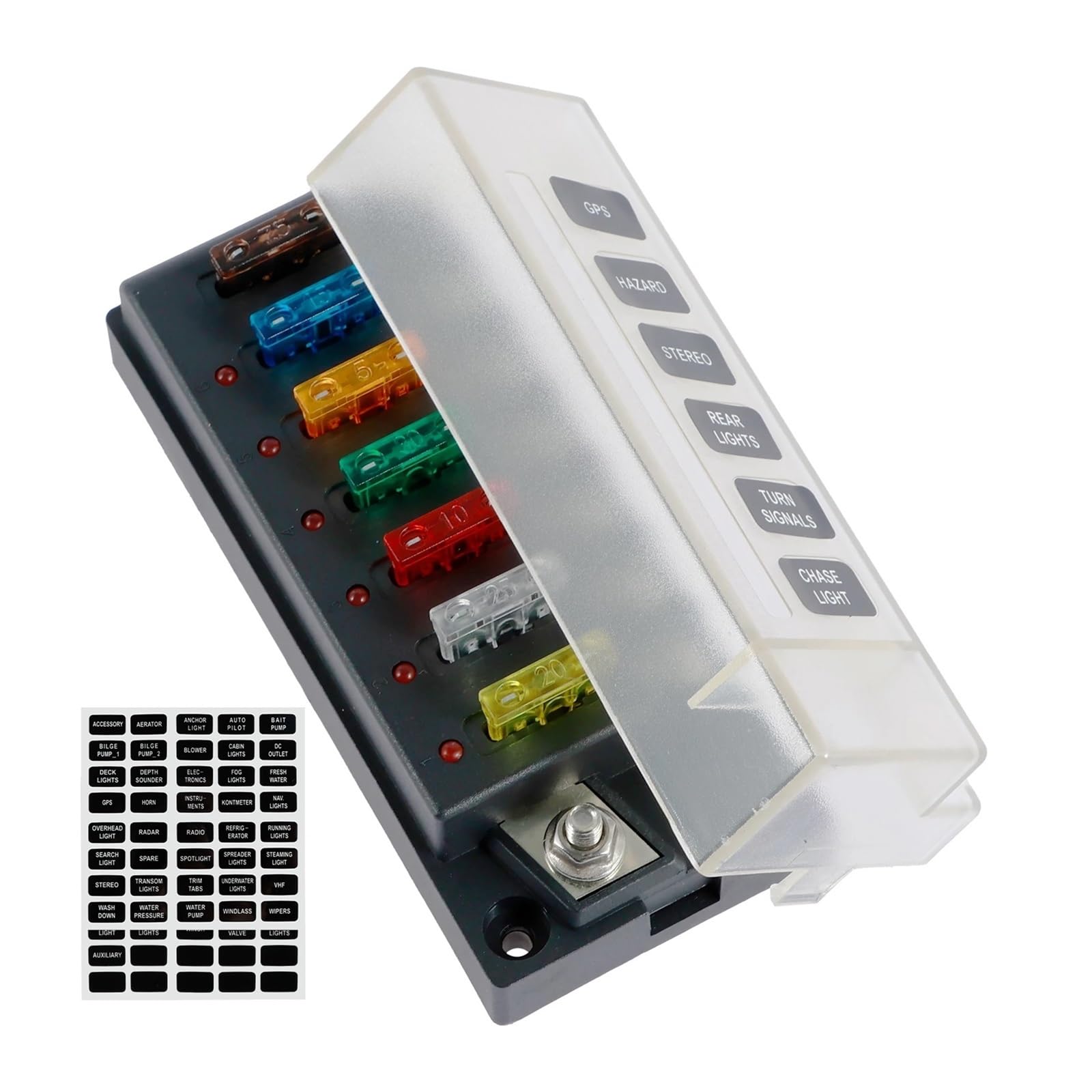 Boîte à fusibles 12V 6 voies avec indicateur LED et couvercle étanche pour auto