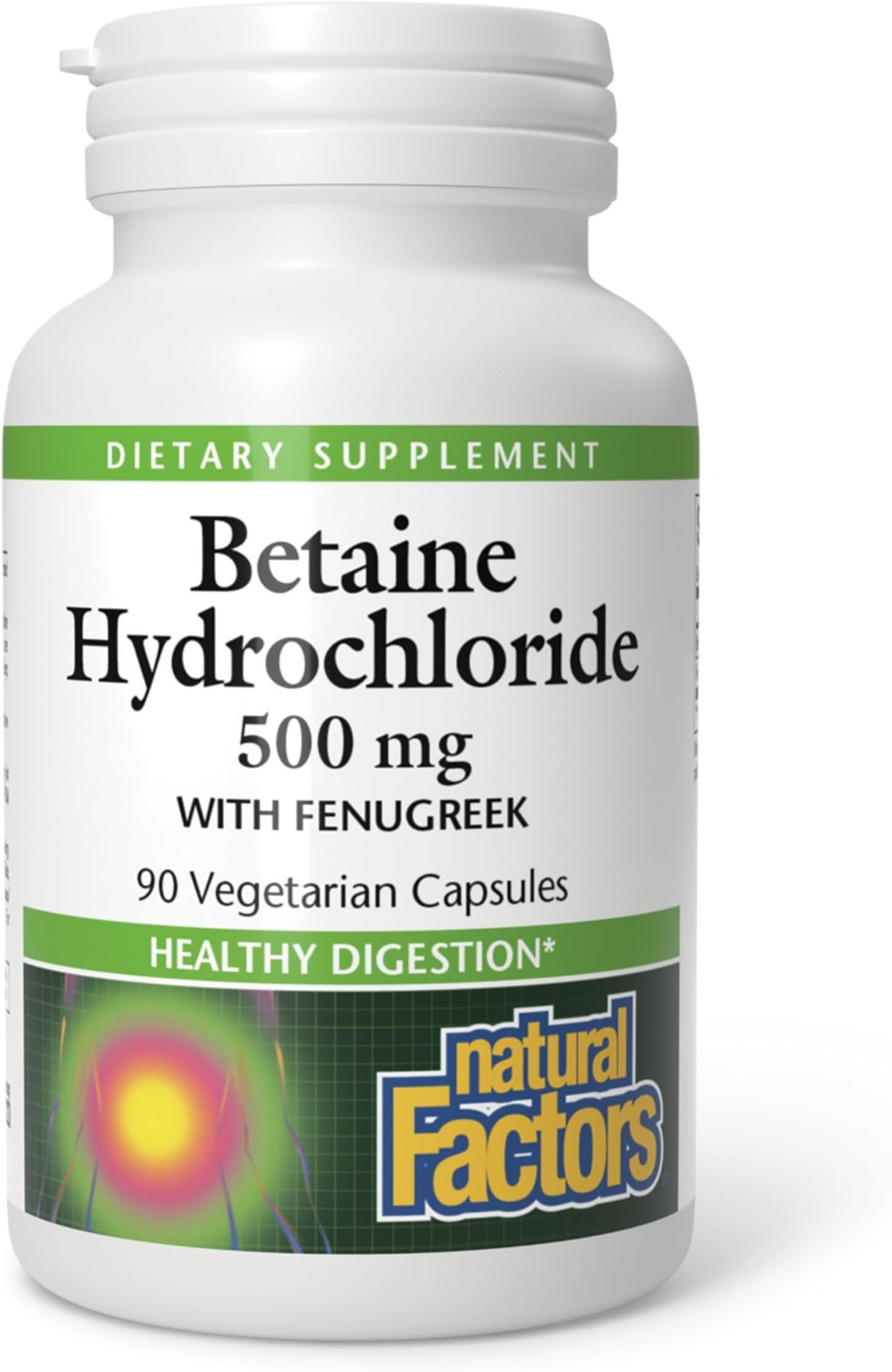Natural Factors, Betaine HCL 500 mg, Supports Healthy Digestion and a Healthy Microbiome, 90 capsules (90 servings)