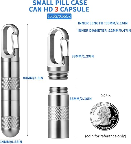 Miniatura 3 de TISUR Pastillero pequeño de titanio, pastillero para llavero, contenedor de pastillero de viaje, organizador de píldoras portátil impermeable de