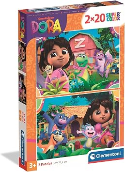 Clementoni - 2 Puzzles of 20 Pieces Dora The Explorer 40 Pieces Total, Puzzle Game, Stimulates Logic and Observation, Childrens Toy +3 Years, 24827
