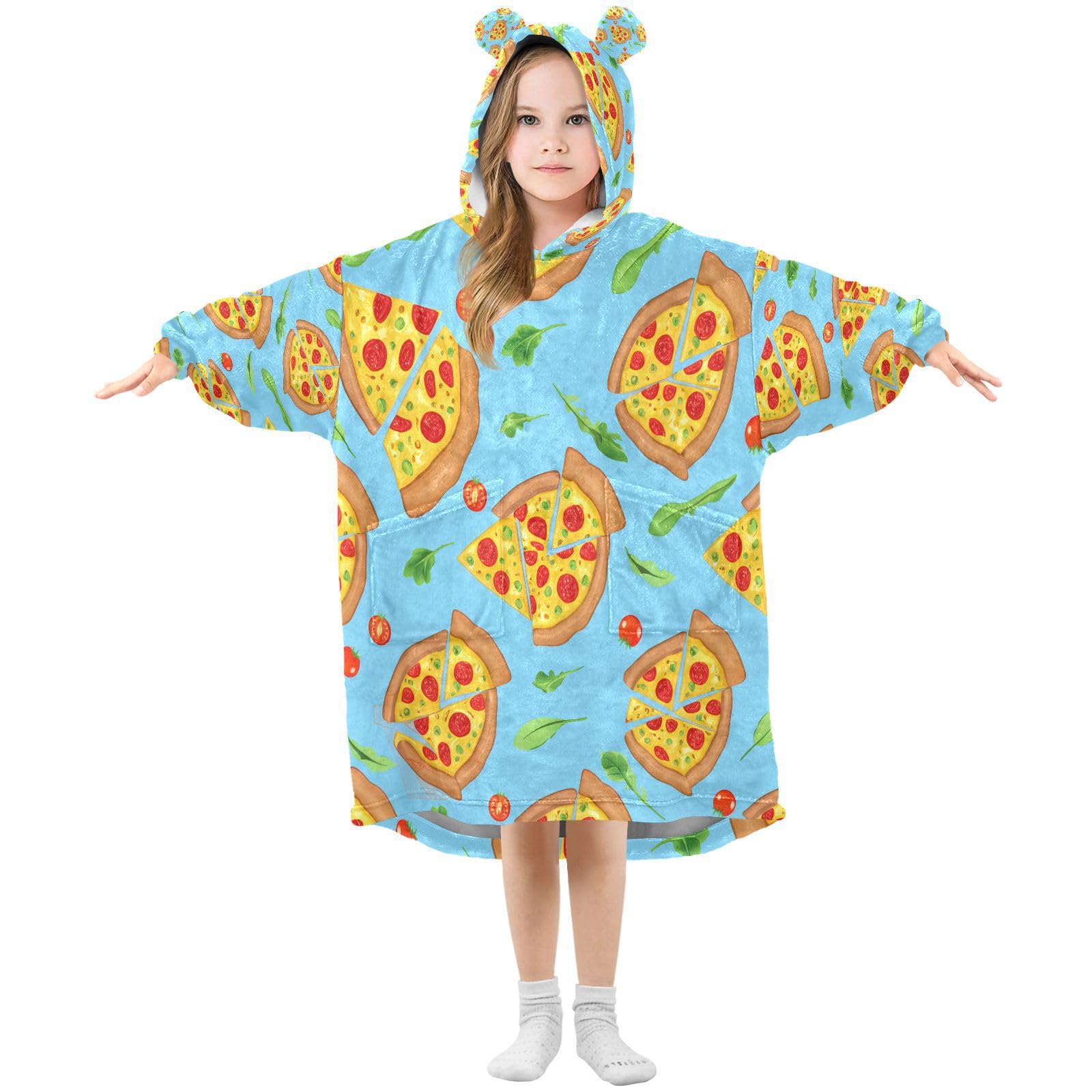 Ttgoth Pizzas Wearable Blanket Hoodie for Kids Oversized Hooded Blanket Warm & Cozy Sweatshirt with Pockets