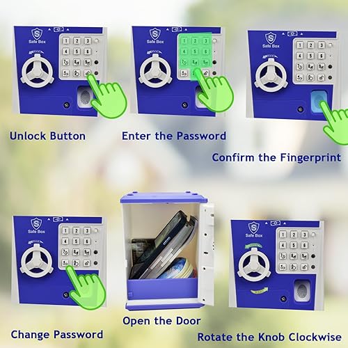 Miniatura 2 de Banco seguro para niños con contraseña de huellas dactilares y cajero automático para hablar, alcancía para dinero real, juguete de regalo para