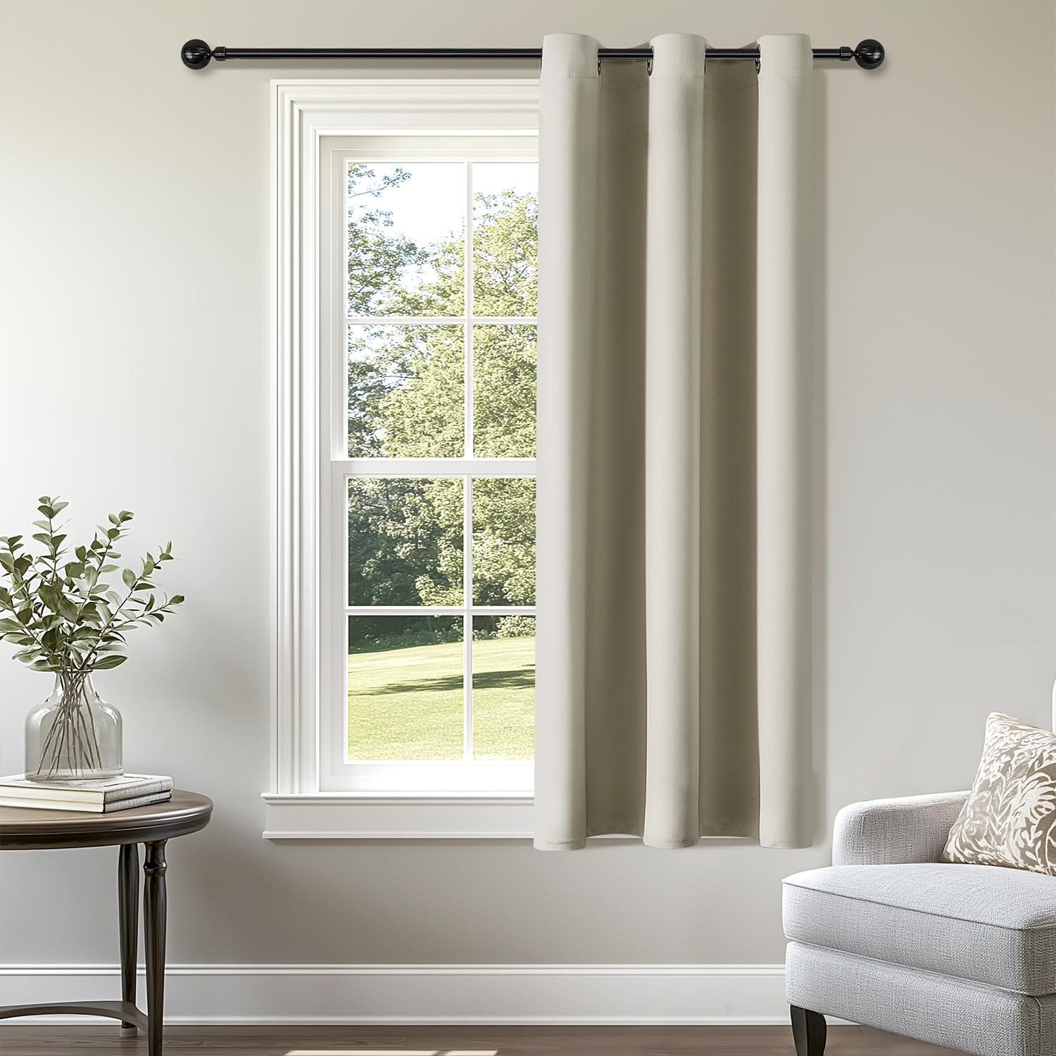 ChrisDowa Blackout Curtains 45 Inches Long for Living Room, Grommet Thermal Insulated Room Darkening Curtains for Bedroom (1 Panel Set, Beige, 38W x