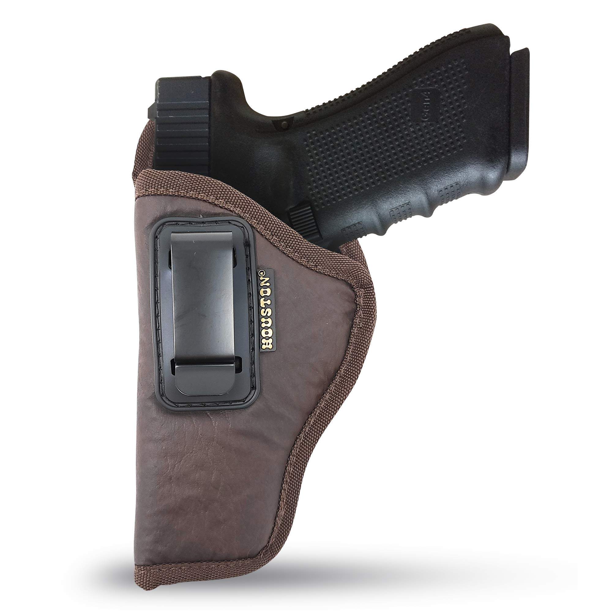 Brown Inside Waistband Gun Holster for Men/Women for Glock 17/21, H &K, Beretta 92 FS, XDM, Rug 45 BERSA PRO, PX4, FNX 45, FNH 45, HI Point 9/40 / 45 MM. Eco Leather Conceal Holster by Houston