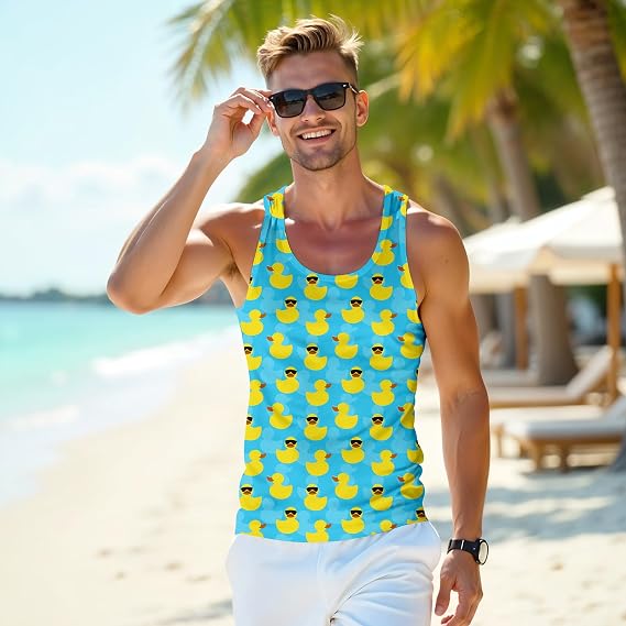 Men's 3D Graphic Tank Top, Summer Beach Sleeveless Novelty Tee, Breathable Rave Tank Top