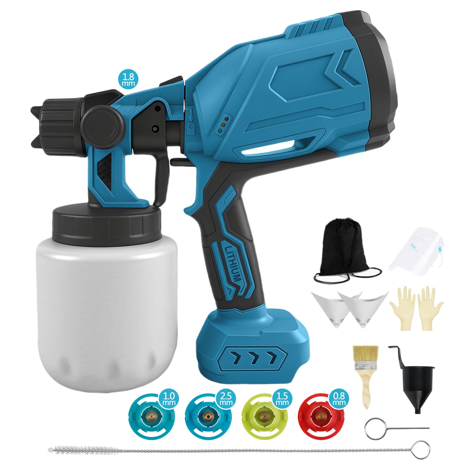 Sistema di Spruzzo a Batteria compatibile con Makita 18 V (senza batteria), Pistola per Verniciare 1000ML 5 Ugelli & 3 Modelli Flusso Regolabili
