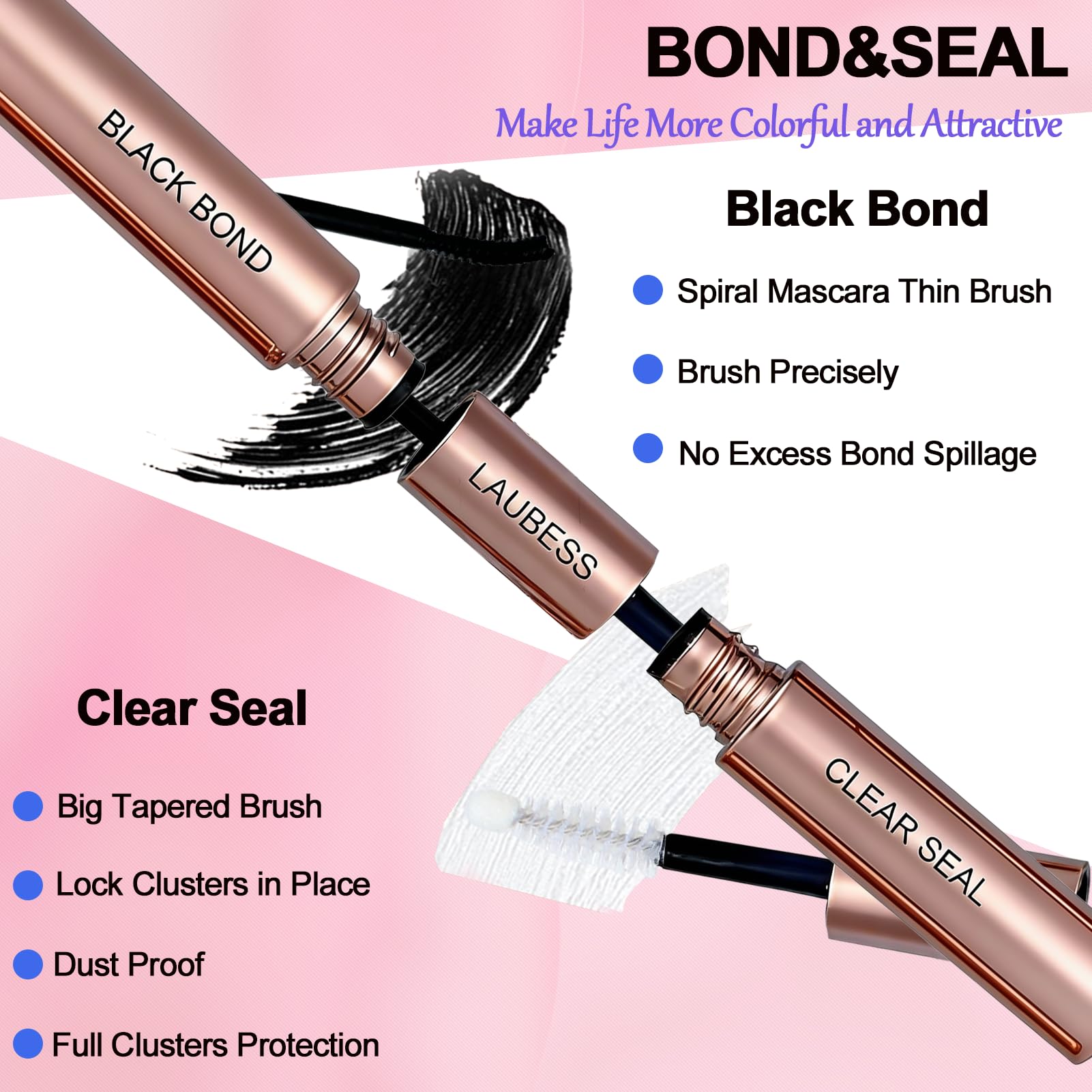 Colla Ciglia Finte Waterproof LAUBESS DIY Colla Extension Ciglia Bond E Seal Ciglia Colla Ciglia Finte Ciuffetti Durata 48-72 Ore 10ml (Black/Clear)