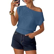 Women's Summer Off Shoulder Short Sleeve Sweater Vest 2026 Floral Knit Loose Going Out Tops Trendy Cute Clothes