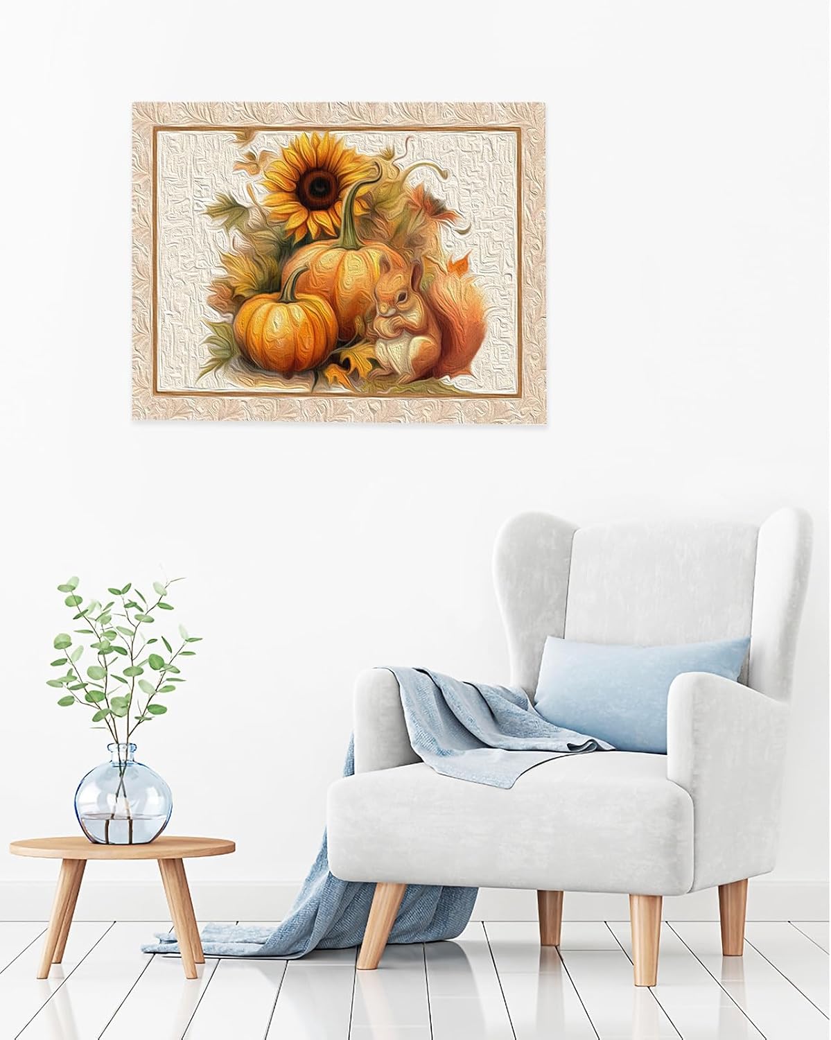 Paint by Numbers for Adults Without Frame, Pumpkin Thanksgiving Autumn Sunflowers Maple Leaves Squirrels Brown Vintage Paint by Numbers Kits on Canvas DIY Acrylic Painting for Kids Beginner, 16"x20"