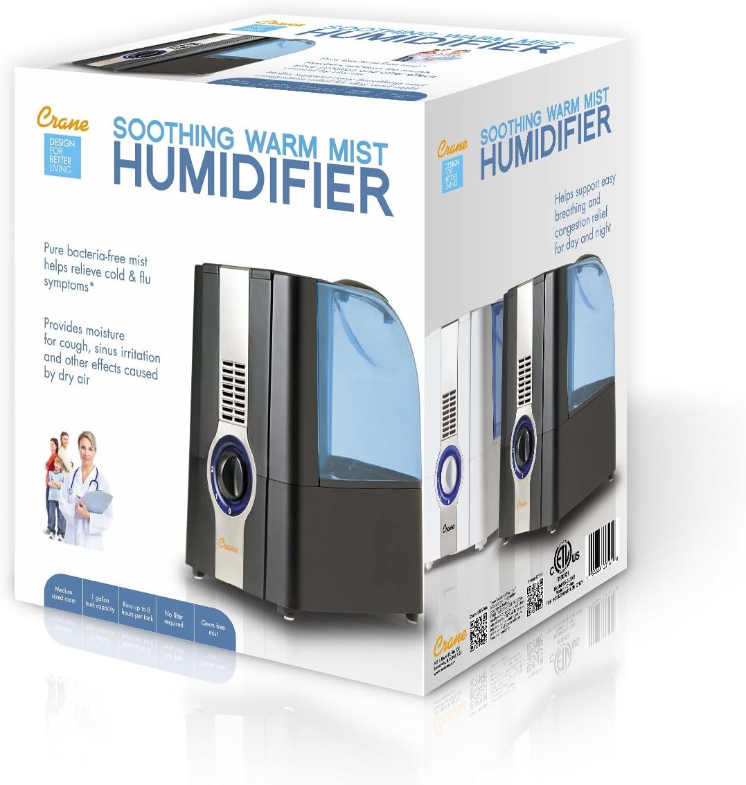 Crane USA Warm Mist Humidifier, Black