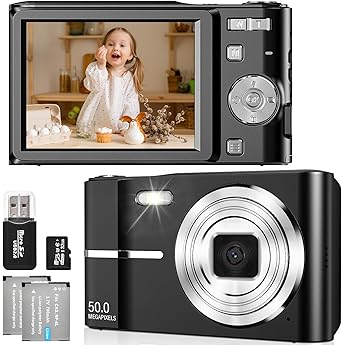 digital camera 50mp 1080p fhd photo camera with autofocus 16x digital zoom camera portable compact camera with 32gb sd card for kids teen beginner gift black