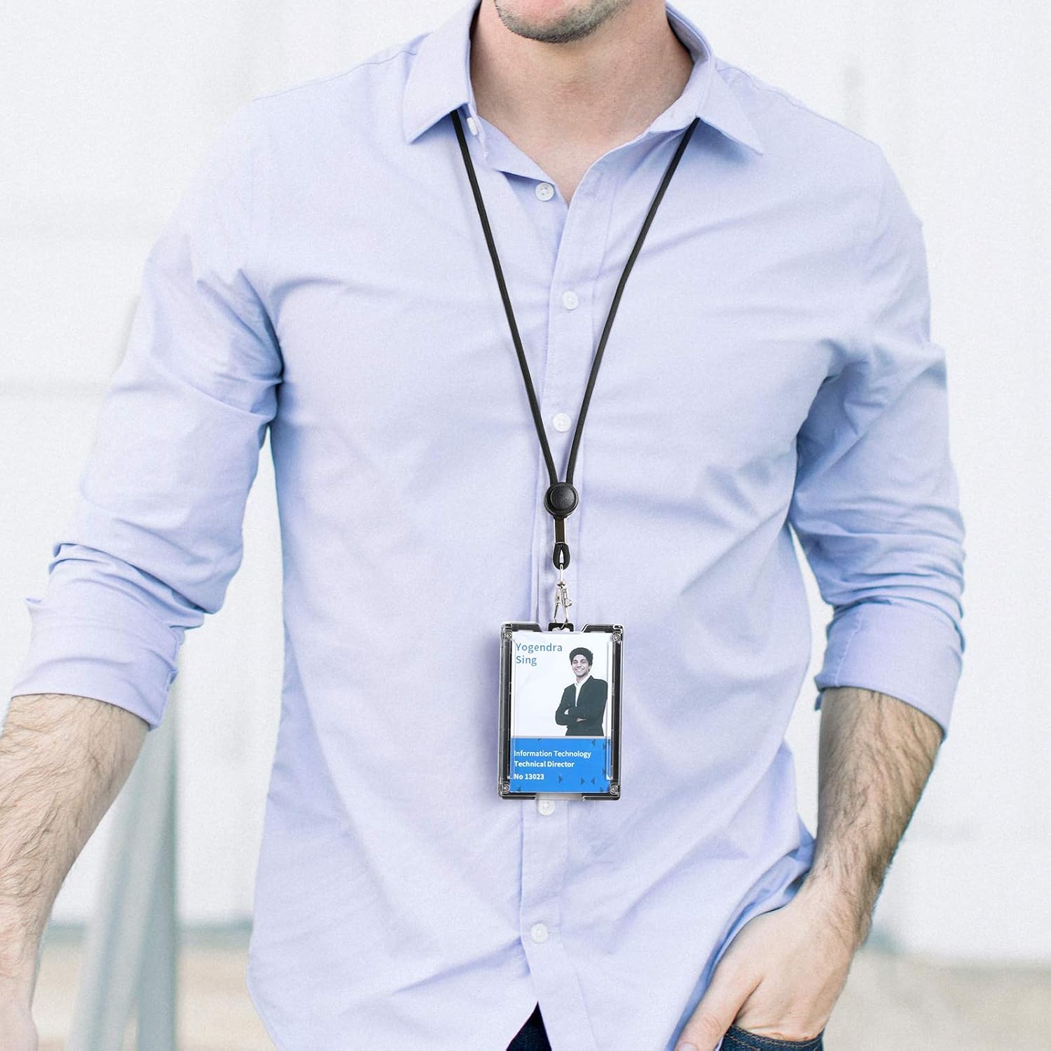 Indoula Badge Holders, Vertical/Hard Plastic ID Badge Holder with Lanyard and Metal Clip (1 Pack, 4 Cards Storable). : Office Products