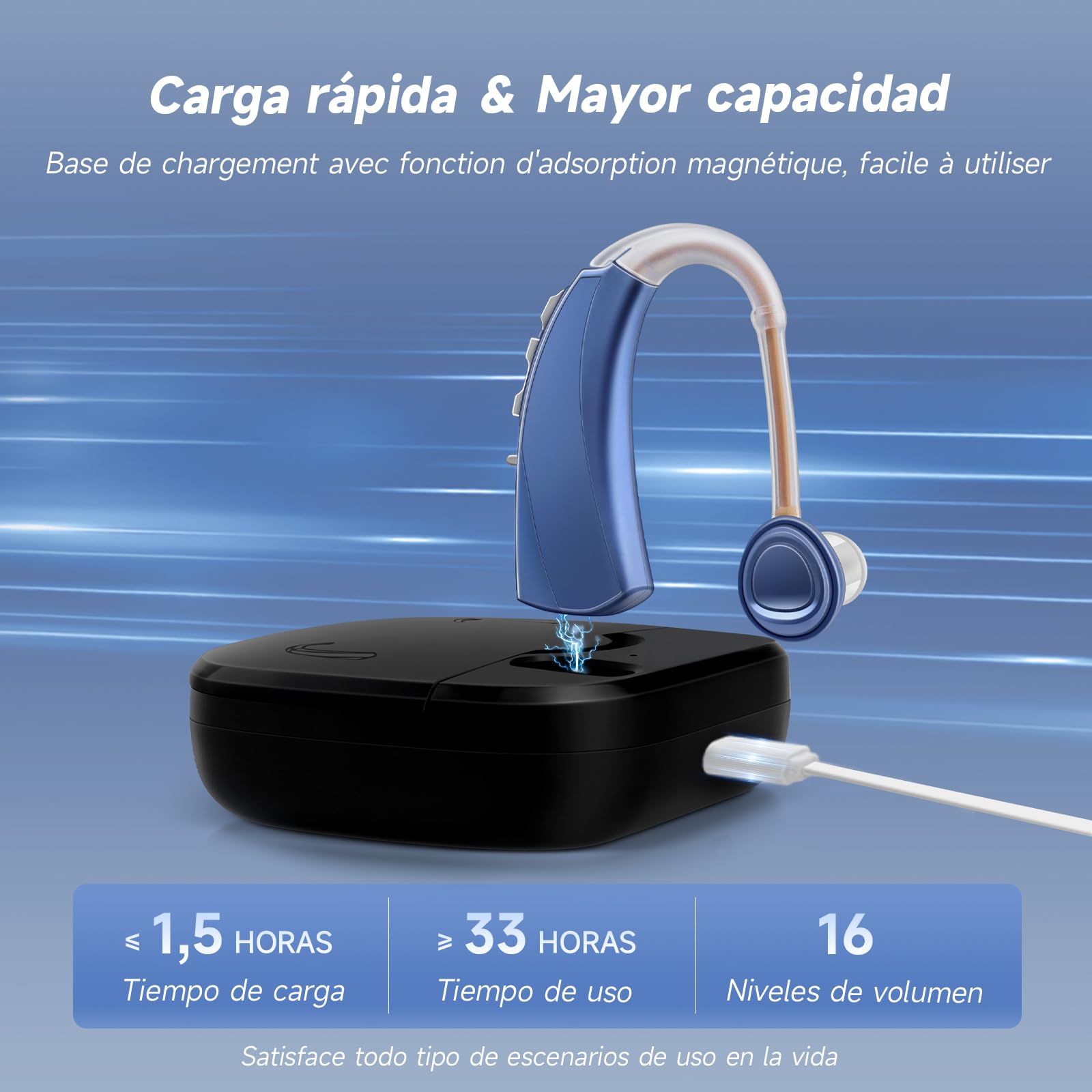 Britzgo VHP1220 - Auricular inteligente con cancelación de ruido, dos chips digitales y una funda de carga portátil para hasta 33 horas de duración de la batería