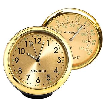 Riloer Car Monitor Clip/Stick-on Clock Thermometer Quartz Digital Luminous Automotive Thermometer + Clock Set, 2-Pack, Gold