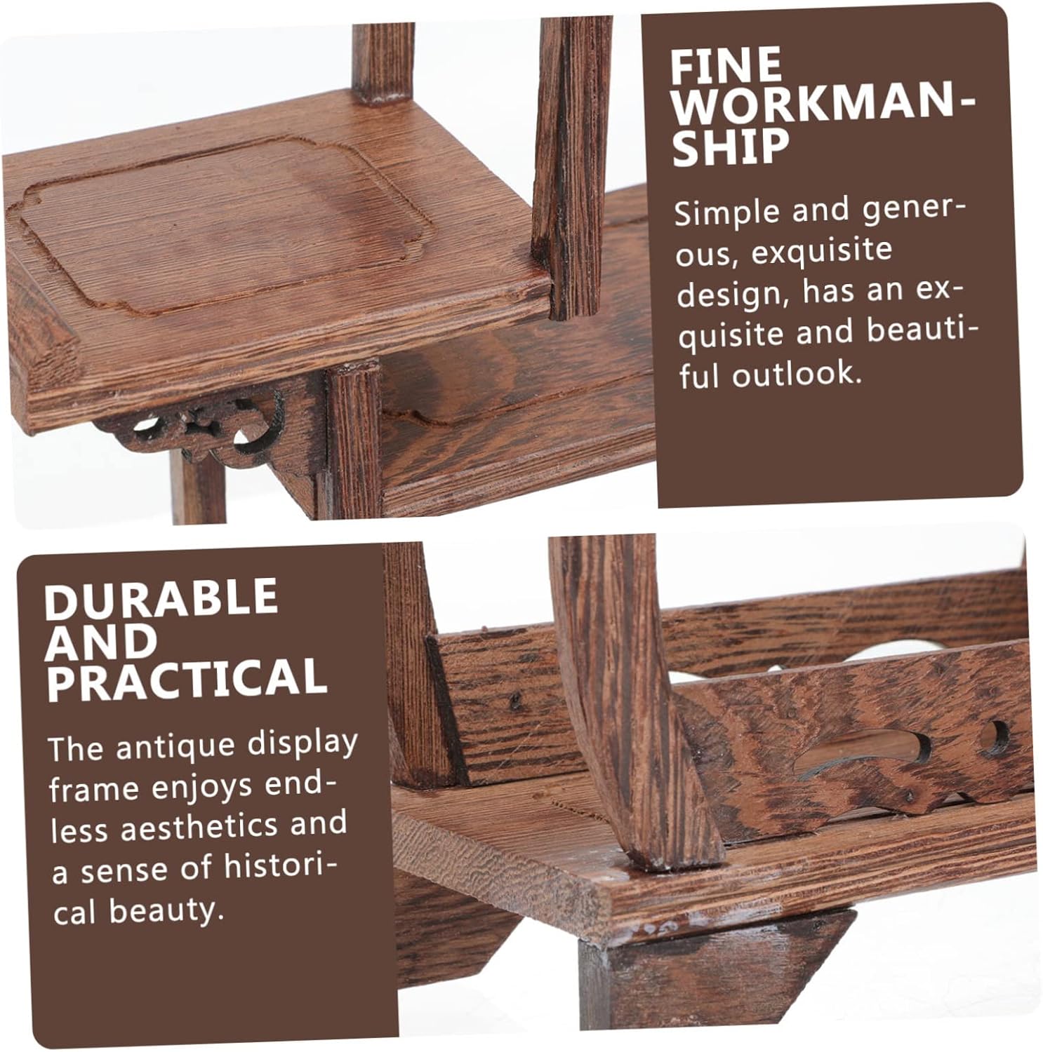 Antique Display Frame Wooden Curio Shelf for Tea Pots Decor Vintage Home Decor Rack Elegant Antique Holder for Collectibles Unique Display Stand for Artifacts