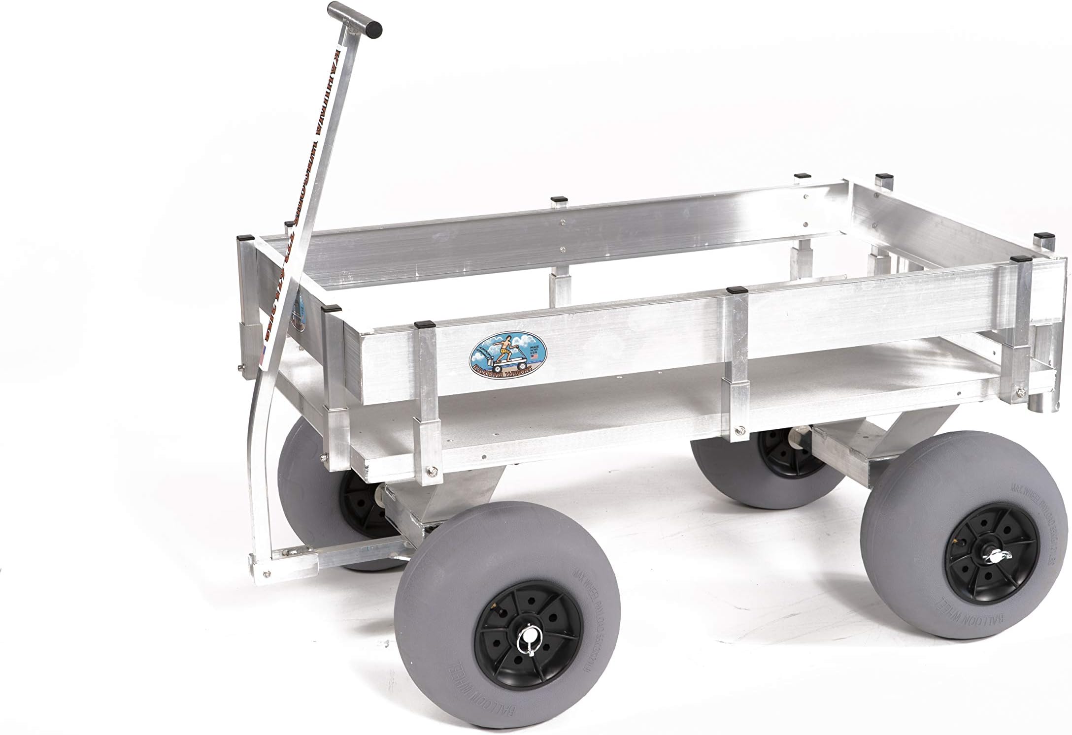 Big Kahuna Beach Wagon-Large Solid Aluminum Deck, Aluminum-Balloon Tires-Rod Holders-No Rust-Walls-Made in USA