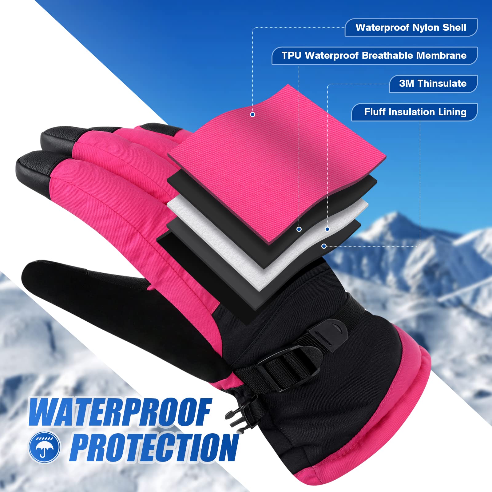Brace Master Waterdichte skihandschoenen voor heren, warme 3M Brace Master Waterdichte skihandschoenen voor heren, warme 3M