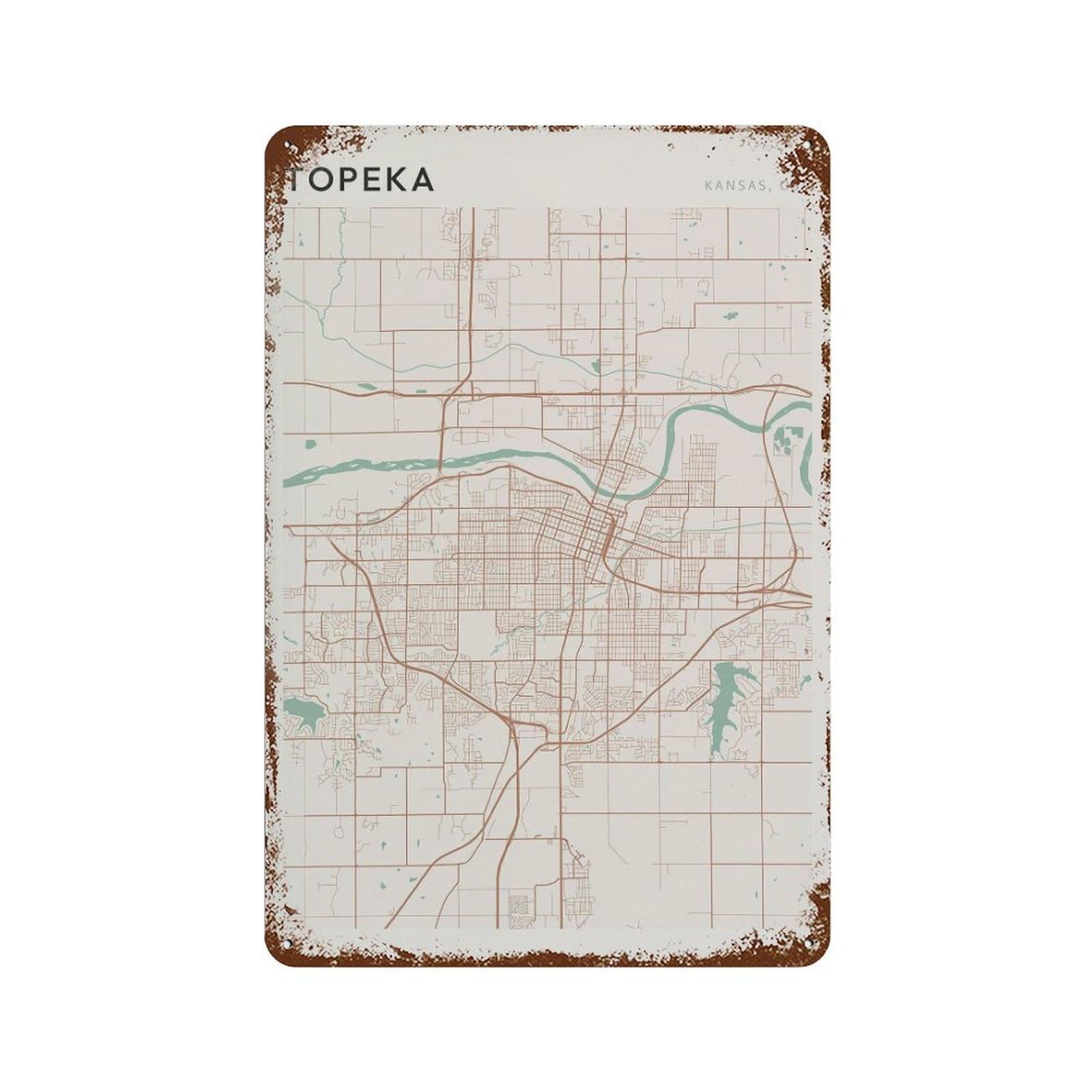 xiaoxiaoshen Topeka Map Kansas Travel Gift Farmhouse Decor Wall Decor Art Metal Tin Poster Modern Home Decor Art Home Bar Shop Decorations Vintage Sign 30x20cm