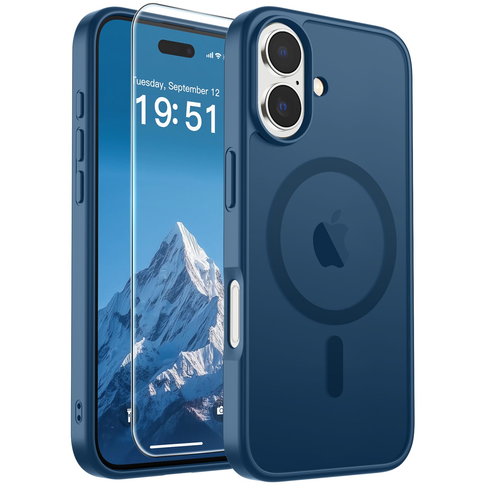 SUPFINE Magnetic for iPhone 17 Case Deep Blue with Screen Protector | Translucent Matte Phone Cover, Compatible with MagSafe, Military Grade Drop Proof, Rugged Shockproof Protective