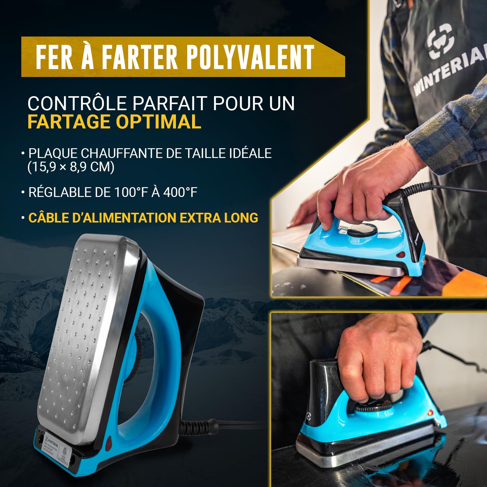 Kit de réglage Snowboard Ski Winterial avec Fer, Cire Toutes températures, Lime Bords coudés, PTEX