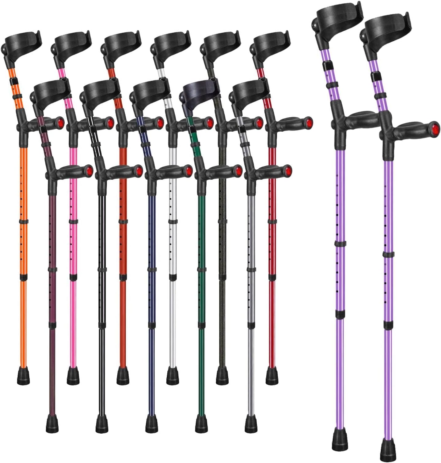 Comfort Grip Closed Cuff Double Adjustable Crutches โ Purple - Pair | Height Adjustable Elbow Crutches for Men Women Adults Arthritis Comfort Anatomic Handle Forearm Ergonomic