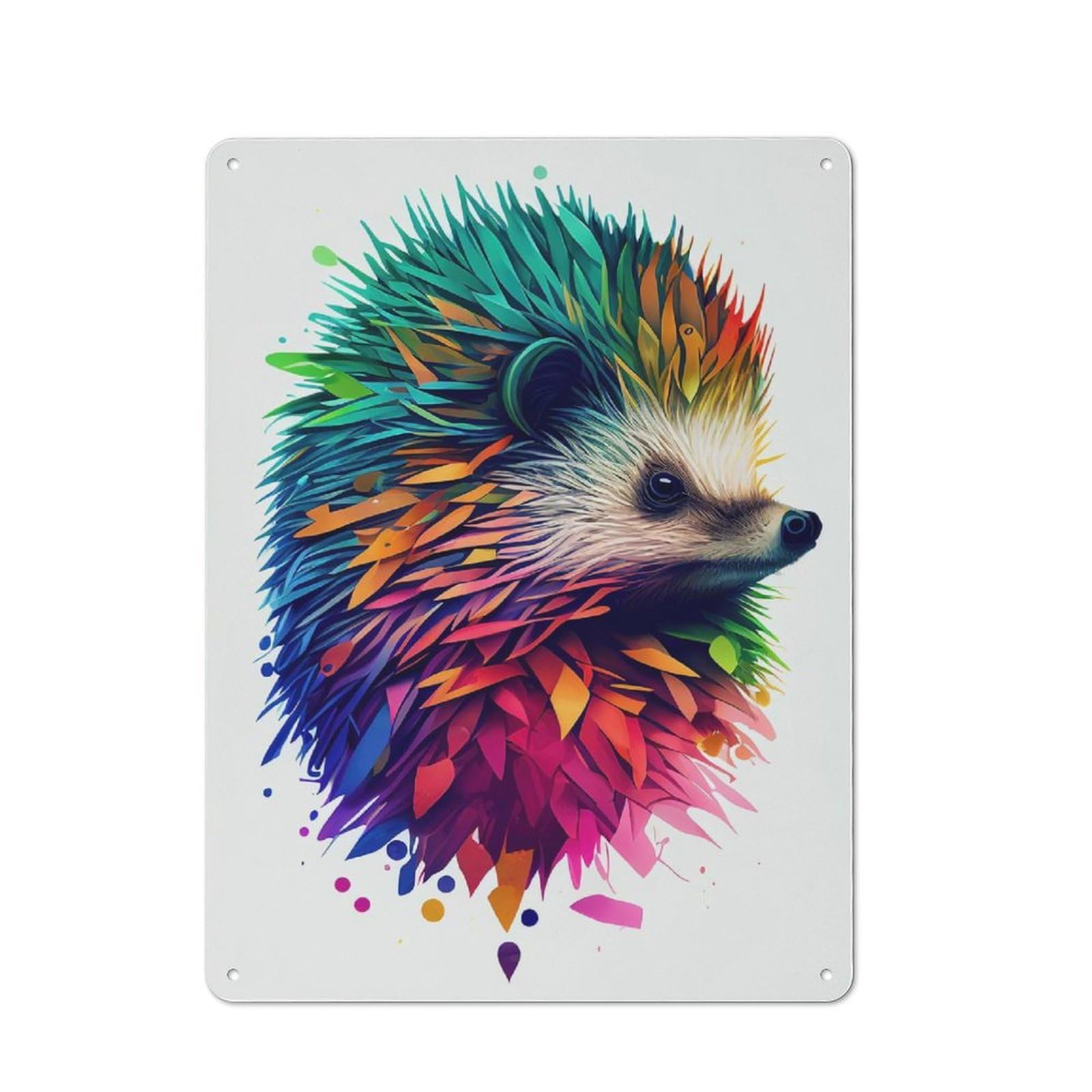 Junmoney Colorful Hedgehog Animals Decorative Metal Plaque, Small Wall Accent For Workshop, Shed And Game Room, 40X30cm
