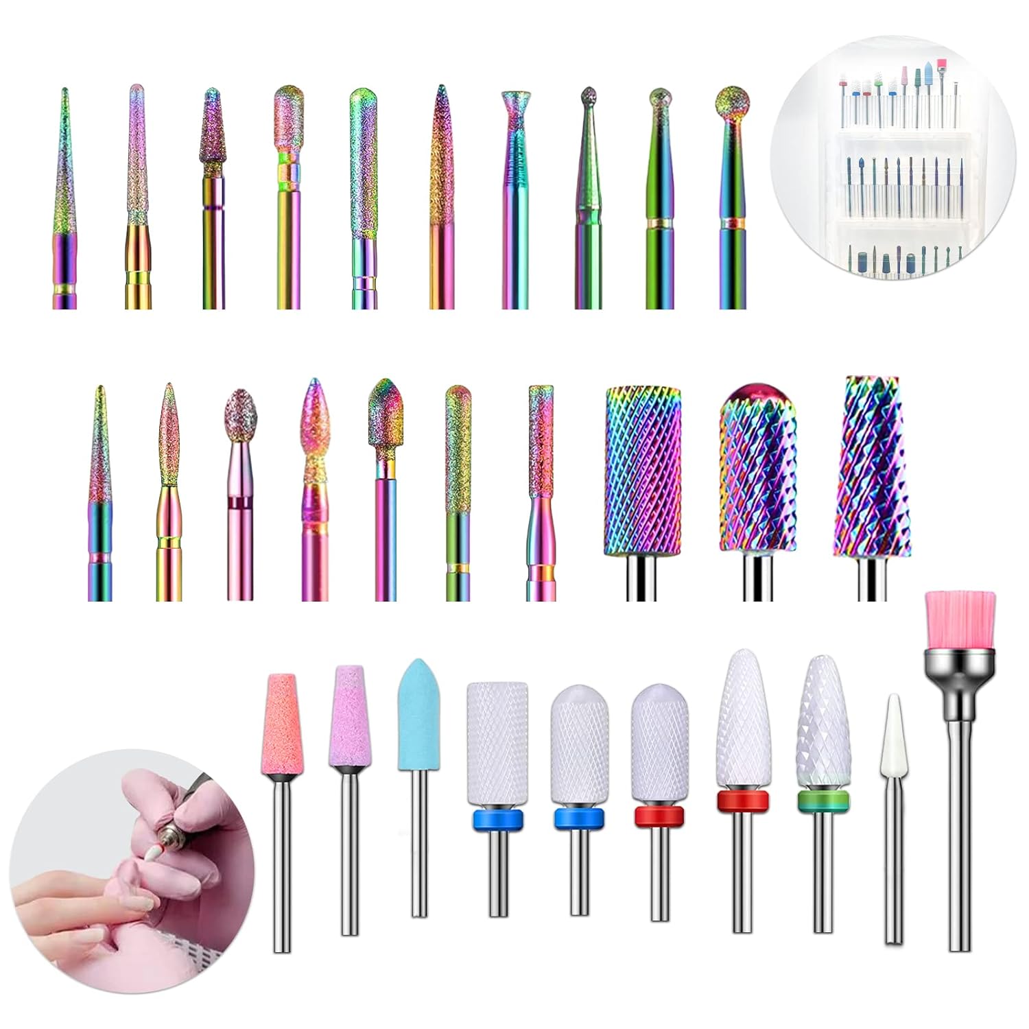 30 Pcs Nail Drill Bits Set - 3/32 Inch Tungsten Carbide Ceramic Nail Drill Bits Acrylic Gel Nail Bit Diamond Cuticle Electric Nail File Cuticle Remover Bits Home Salon Manicure Pedicure Tools : Beauty & Personal Care