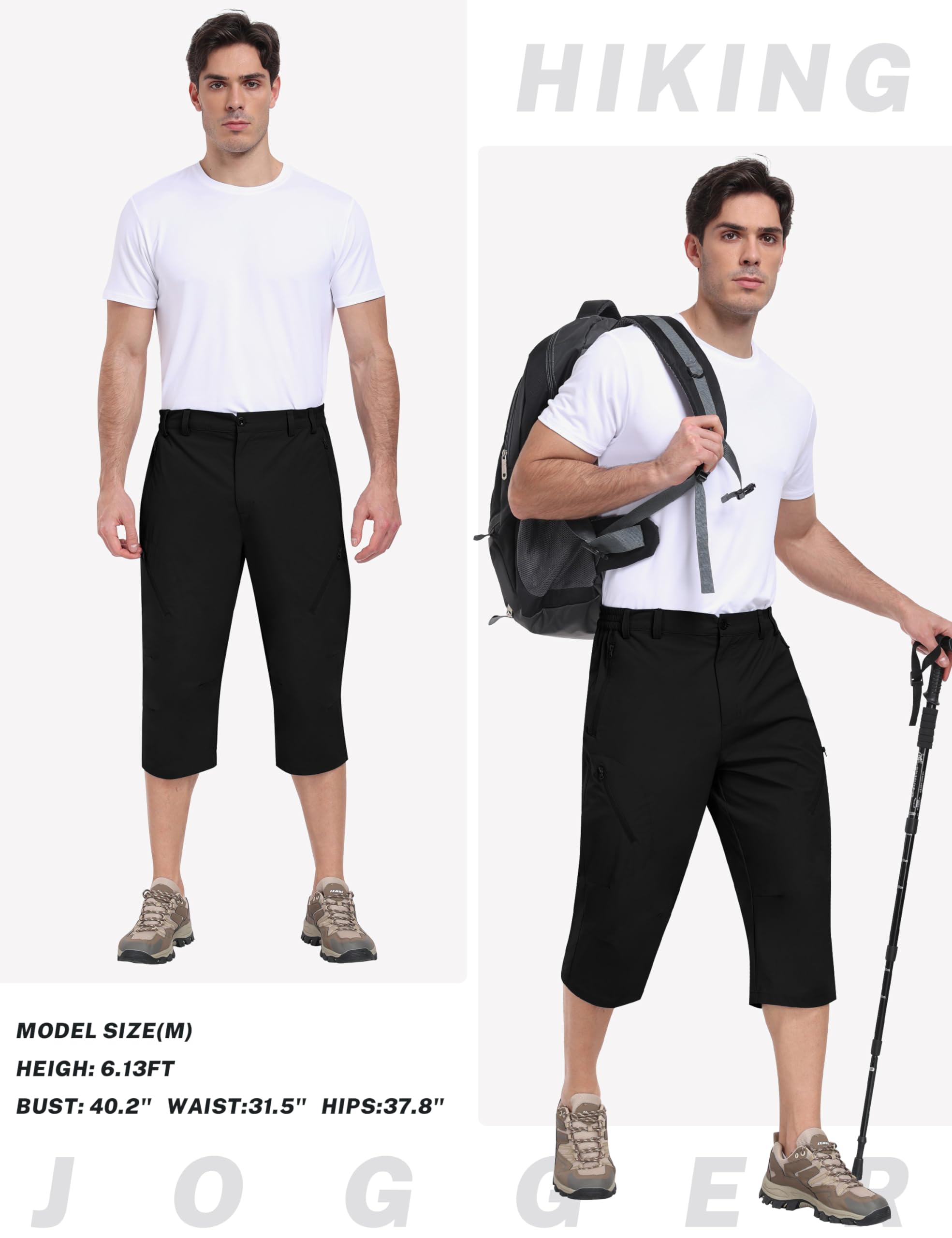 MoFiz Homme Pantacourt Cargo Été 3/4 Pantalon Capris Décontracté Séchage Rapide Extérieur Shorts de Randonnée avec 5 Poches Zippées