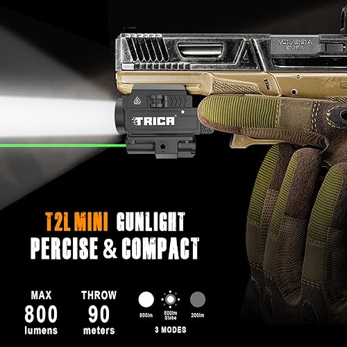 Miniatura 3 de Trica Combo de luz láser verderoja de 800 lúmenes, luz compacta recargable para pistola, haz estroboscópico verderojo de liberación rápida con riel,