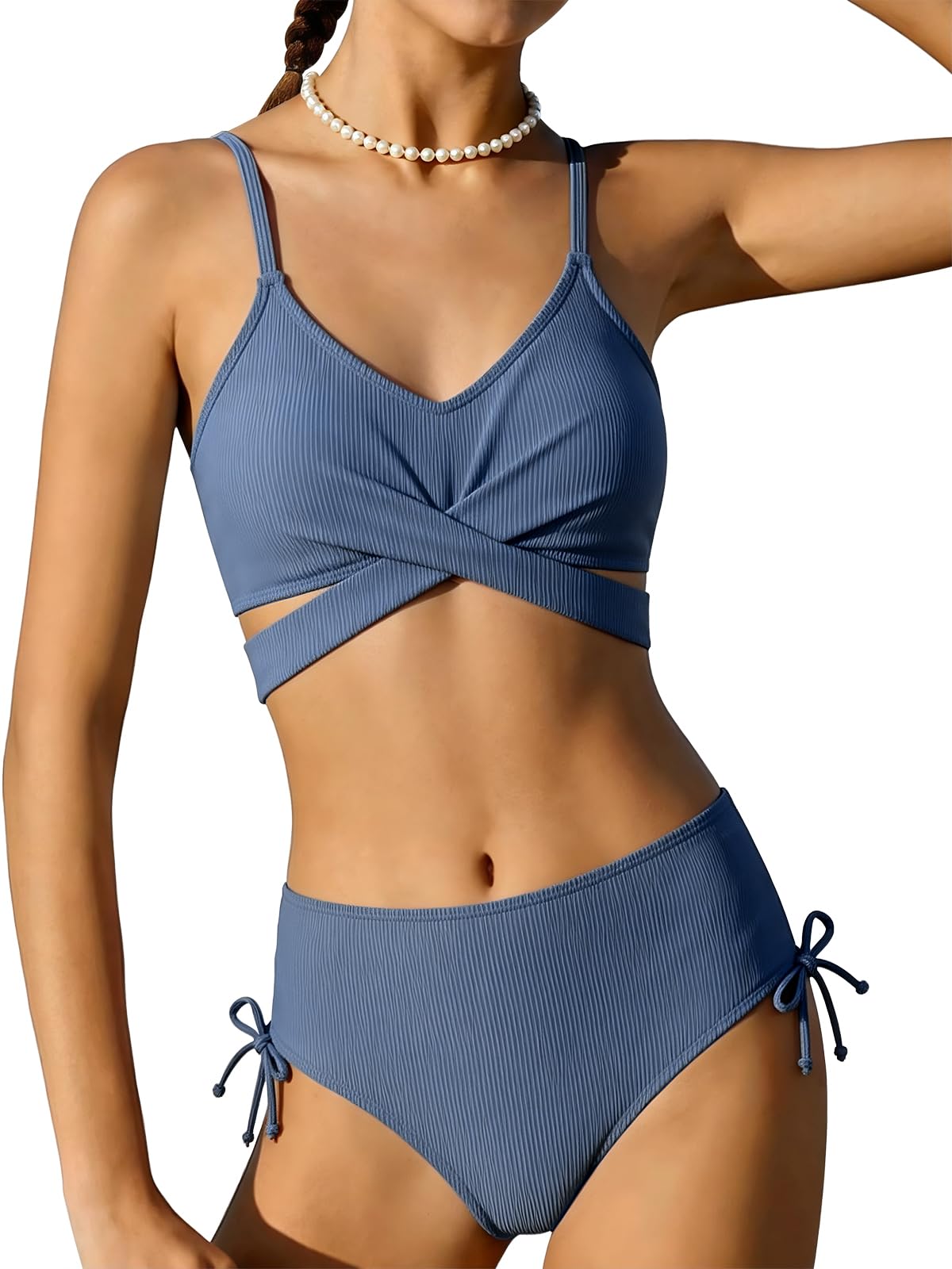 Girls 2 Piece Swimsuit Hawaiian Criss Cross Bikini Bathing Suit Summer Beach Swimwear with Chest Pad 7-16T